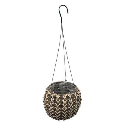 Brown Ball hanging basket with tan X pattern