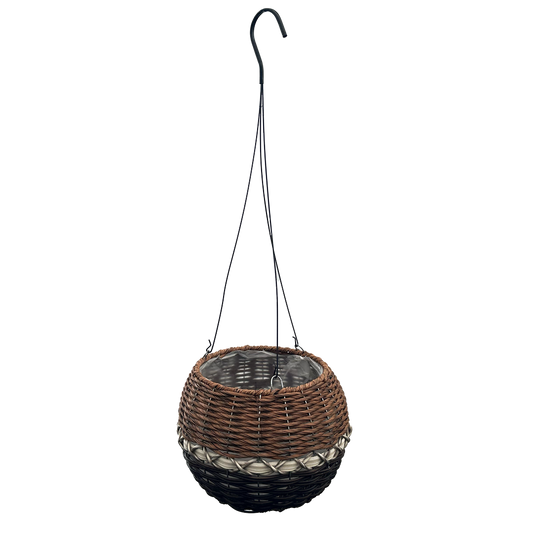 Two toned brown ball basket with white band around the center 