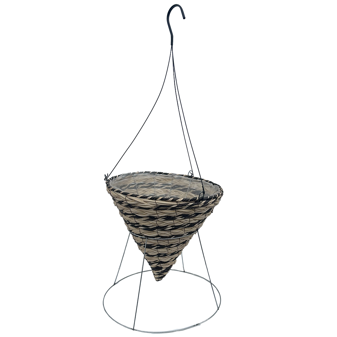 Galvanized metal cone hanging basket stand with cone hanging basket it in