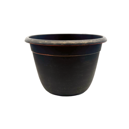 Black pot brushed with copper paint