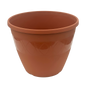 Plastic terra-cotta colored pot with abstract leaf band  