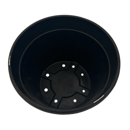 inside of basic black pot with drainage holes and taglocks 