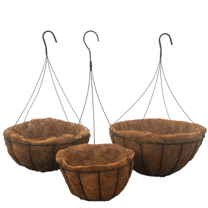 Group of black metal baskets with cocoliner 