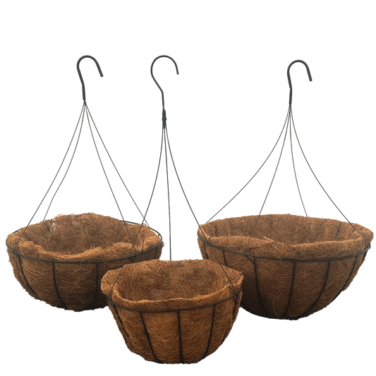 Group of black metal baskets with cocoliner 