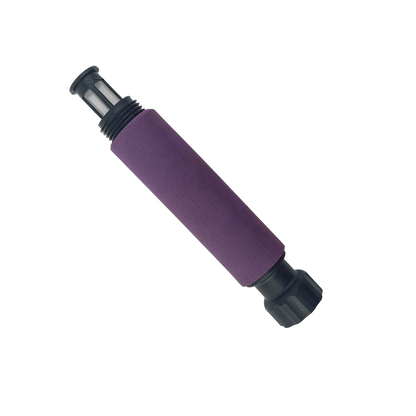 Purple foam grip with plastic fine mesh strainer poking out of the top