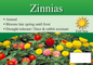 Zinnias sign with three facts and sun needs